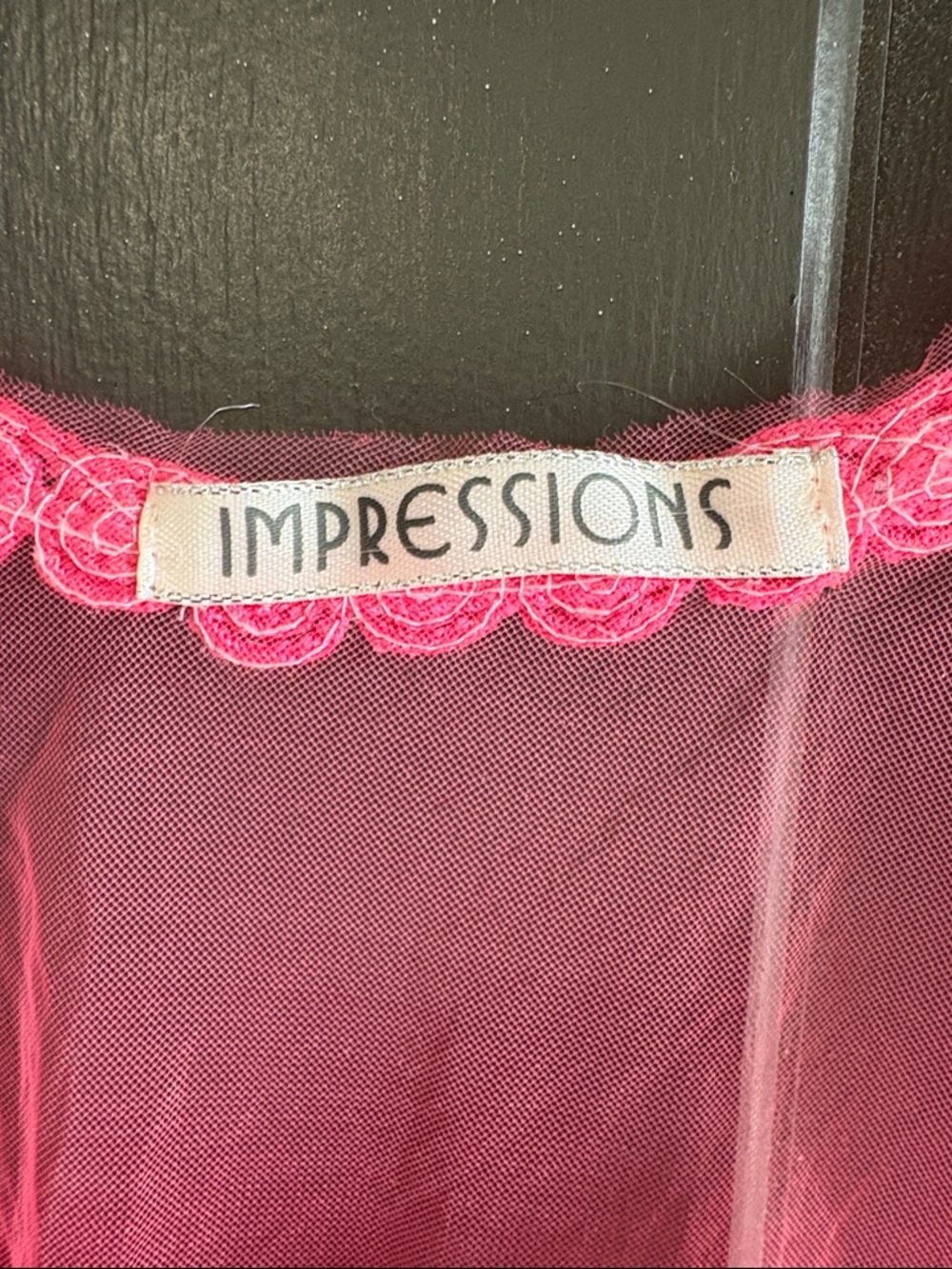 Sheer Embroidered Sleeveless Top - Hot Pink tulle and scalloped hem - Picture 2 of 6